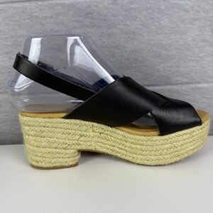 Soludos Black‎ Leather Espadrille Slingback Platform Sandals Womens Size 8